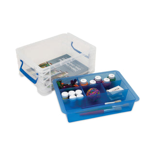 Advantus Super Stacker Divided Storage Box, Clear w/Blue Tray/Handles, 10.3 x 14.25x 6.5 (AVT37371)