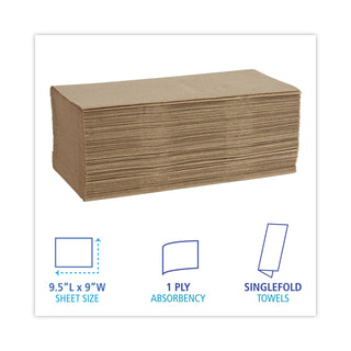 Boardwalk® Singlefold Paper Towels, 1-Ply, 9 x 9.45, Natural, 250/Pack, 16 Packs/Carton (6210BW)