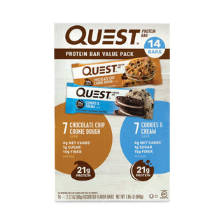 Quest® Protein Bar Value Pack, Chocolate Chip Cookie Dough, Cookies and Cream, 2.12 oz Bar, 14 Count (GRR22000966)