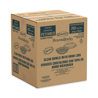 Dart® PresentaBowls Bowl/Lid Combo-Paks, 24 oz, Clear, 63/Pack, 2 Pack/Carton (DCCPET24BCD)