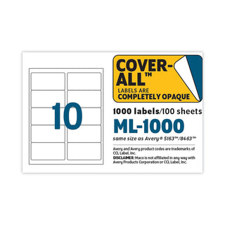 MACO® White Laser/Inkjet Shipping and Address Labels, Inkjet/Laser Printers, 2 x 4, White, 10/Sheet, 100 Sheets/Box (MACML1000)