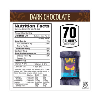 Awake Caffeinated Dark Chocolate Bites, 0.46 oz Bars, 50 Bars/Box (GRR30700314)