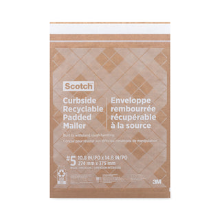 Scotch® Curbside Recyclable Padded Mailer, #5, Self-Adhesive Closure, Interior Dimensions: 10.8” x 14.8”, Natural Kraft, 100/Carton (MMMCR51)