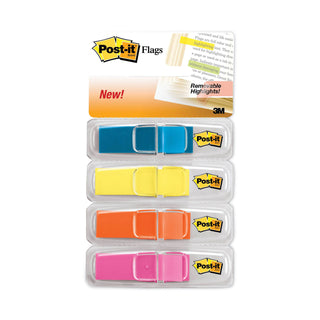 Post-it® Highlighting Page Flags, 4 Bright Colors, 4 Dispensers, 1/2" x 1 3/4", 35/Color (MMM6834ABX)