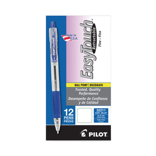 Pilot® EasyTouch Retractable Ballpoint Pen, Fine 0.7mm, Blue Ink, Clear Barrel, Dozen (PIL32211)