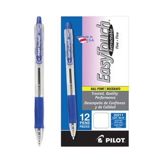 Pilot® EasyTouch Retractable Ballpoint Pen, Fine 0.7mm, Blue Ink, Clear Barrel, Dozen (PIL32211)