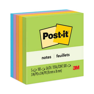 Post-it® Original Pads in Floral Fantasy Collection Colors, 3" x 3", 100 Sheets/Pad, 5 Pads/Pack (MMM6545UC)