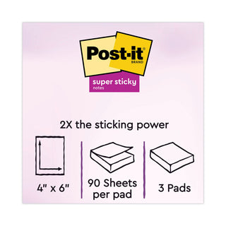 Post-it® Pads in Supernova Neon Collection Colors, Note Ruled, 4" x 6", 90 Sheets/Pad, 3 Pads/Pack (MMM6603SSMIA)