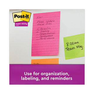 Post-it® Pads in Supernova Neon Collection Colors, Note Ruled, 4" x 6", 90 Sheets/Pad, 3 Pads/Pack (MMM6603SSMIA)