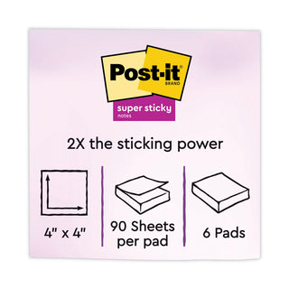Post-it® Pads in Supernova Neon Collection Colors, Note Ruled, 4" x 4", 90 Sheets/Pad, 6 Pads/Pack (MMM6756SSMIA)
