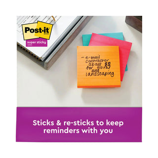 Post-it® Pads in Supernova Neon Collection Colors, Note Ruled, 4" x 4", 90 Sheets/Pad, 6 Pads/Pack (MMM6756SSMIA)