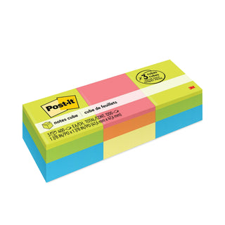 Post-it® Mini Cubes, 1.88" x 1.88", Green Wave and Orange Wave Collections, 400 Sheets/Cube, 3 Cubes/Pack (MMM20513PK)