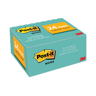 Post-it® Original Pads in Beachside Cafe Collection Colors, Value Pack, 1.38" x 1.88", 100 Sheets/Pad, 24 Pads/Pack (MMM65324APVAD)