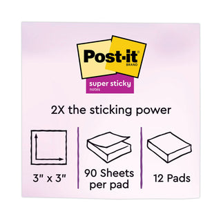 Post-it® Pads in Supernova Neon Collection Colors, 3" x 3", 90 Sheets/Pad, 12 Pads/Pack (MMM65412SSMIA)