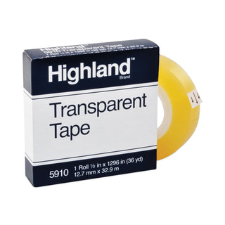 Highland™ Transparent Tape, 1" Core, 0.5" x 36 yds, Clear (MMM5910121296)