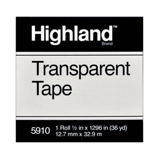 Highland™ Transparent Tape, 1" Core, 0.5" x 36 yds, Clear (MMM5910121296)