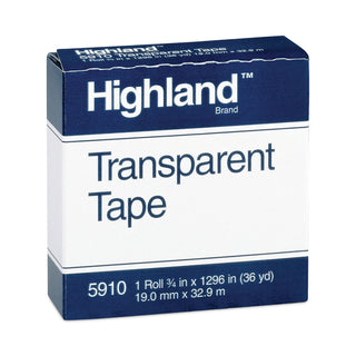 Highland™ Transparent Tape, 1" Core, 0.75" x 36 yds, Clear (MMM5910341296)
