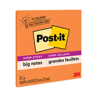 Post-it® Big Notes, Unruled, 30 Orange 11 x 11 Sheets (MMMBN11O)