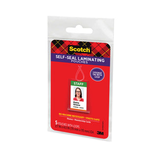 Scotch® Self-Sealing Laminating Pouches, 12.5 mil, 2.81" x 4.5", Gloss Clear, 5/Pack (MMMLS8535G)