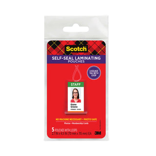 Scotch® Self-Sealing Laminating Pouches, 12.5 mil, 2.81" x 4.5", Gloss Clear, 5/Pack (MMMLS8535G)