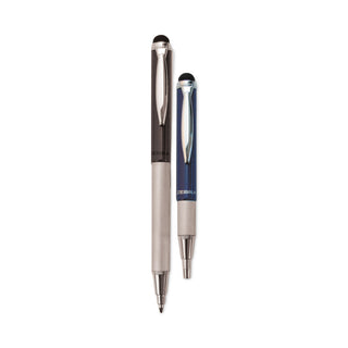 Zebra® StylusPen Retractable Ballpoint Pen/Stylus, 1mm, Black Ink, Blue/Gray Barrel, Pair (ZEB33602)
