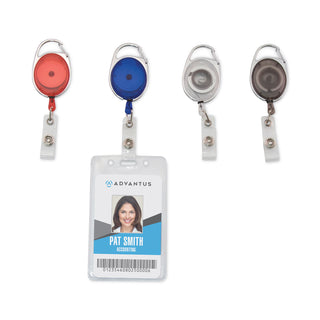 Advantus Carabiner-Style Retractable ID Card Reel, 30" Extension, Assorted, 20/Pack (AVT75552)