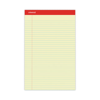 Universal® Perforated Ruled Writing Pads, Wide/Legal Rule, Red Headband, 50 Canary-Yellow 8.5 x 14 Sheets, Dozen (UNV40000)