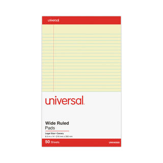 Universal® Perforated Ruled Writing Pads, Wide/Legal Rule, Red Headband, 50 Canary-Yellow 8.5 x 14 Sheets, Dozen (UNV40000)