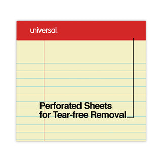 Universal® Perforated Ruled Writing Pads, Wide/Legal Rule, Red Headband, 50 Canary-Yellow 8.5 x 14 Sheets, Dozen (UNV40000)