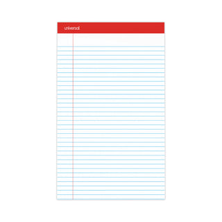 Universal® Perforated Ruled Writing Pads, Wide/Legal Rule, Red Headband, 50 White 8.5 x 14 Sheets, Dozen (UNV45000)