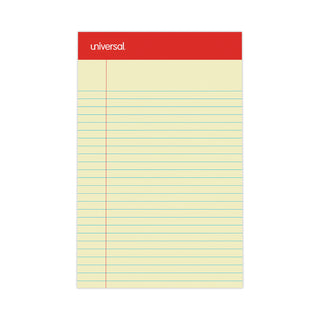 Universal® Perforated Ruled Writing Pads, Narrow Rule, Red Headband, 50 Canary-Yellow 5 x 8 Sheets, Dozen (UNV46200)