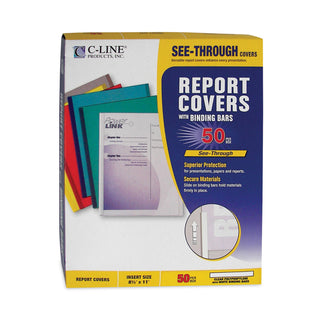C-Line® Report Covers with Binding Bars, Economy Vinyl, Clear, 8 1/2 x 11, 50/BX (CLI32457)