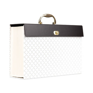 U Brands Expanding File Box, 5.25" Expansion, 19 Sections, Letter Size, White/Black/Gold (UBR2201U0206)