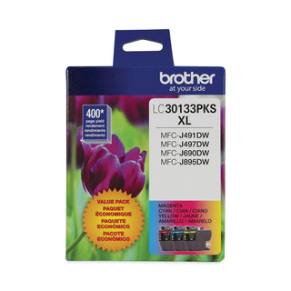 Brother LC30133PKS High-Yield Ink, 400 Page-Yield, Cyan/Magenta/Yellow (BRTLC30133PKS)