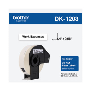 Brother Die-Cut File Folder Labels, 0.66" x 3.4", White, 300/Roll (BRTDK1203)