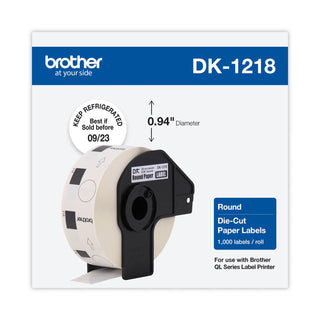 Brother Die-Cut Round Paper Labels, 0.94" dia., White, 1000/Roll (BRTDK1218)
