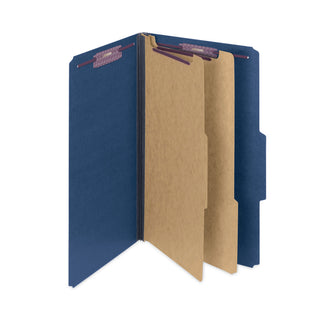 Smead™ Six-Section Pressboard Top Tab Classification Folders with SafeSHIELD Fasteners, 2 Dividers, Legal Size, Dark Blue, 10/Box (SMD19035)
