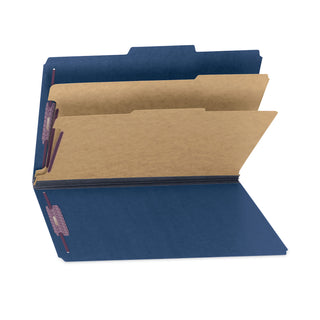 Smead™ Six-Section Pressboard Top Tab Classification Folders with SafeSHIELD Fasteners, 2 Dividers, Legal Size, Dark Blue, 10/Box (SMD19035)