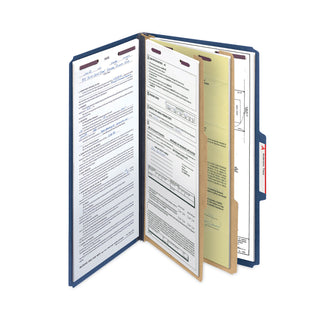 Smead™ Six-Section Pressboard Top Tab Classification Folders with SafeSHIELD Fasteners, 2 Dividers, Legal Size, Dark Blue, 10/Box (SMD19035)