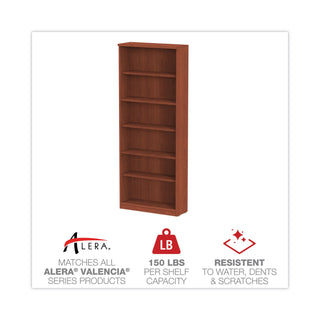 Alera® Valencia Series Bookcase, Six-Shelf, 31 3/4w x 14d x 80 1/4h, Medium Cherry (ALEVA638232MC)