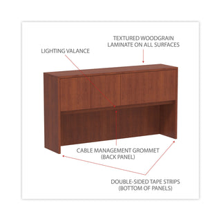 Alera® Valencia Series Hutch with Doors, 64.75w x 15d x 35.38h, Medium Cherry (ALEVA286615MC)
