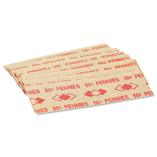 Iconex™ Tubular Coin Wrappers, Pennies, $.50, Pop-Open Wrappers, 1000/Pack (ICX94190051)