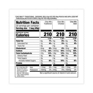 Chex Mix® Varieties, Assorted Flavors, 1.75 oz Pack, 30 Packs/Box (GRR22000787)