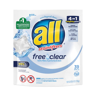 All® Mighty Pacs Free and Clear Super Concentrated Laundry Detergent, 39/Pack (DIA73978EA)