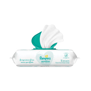 Pampers® Sensitive Baby Wipes, 6.8 x 7, Unscented, White, 56/Pack, 8/Carton (PGC87076)