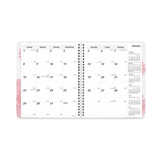 Brownline® Essential Collection Ruled Monthly Planner, Pink Daisy Artwork, 8.88 x 7.13, Black/Pink Cover, 14-Month: Dec 2025 to Jan 2027 (REDCB1200G05)