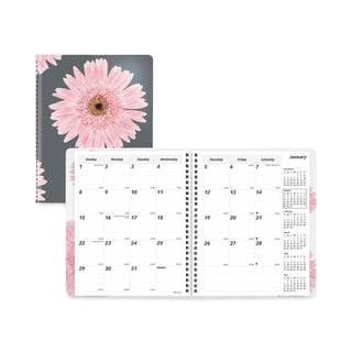 Brownline® Essential Collection Ruled Monthly Planner, Pink Daisy Artwork, 8.88 x 7.13, Black/Pink Cover, 14-Month: Dec 2025 to Jan 2027 (REDCB1200G05)