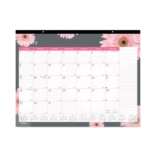 Brownline® Monthly Desk Pad Calendar, Pink Daisy Artwork, 22 x 17, Pink/White Sheets, Black Binding, 12-Month (Jan to Dec): 2026 (REDC193105)