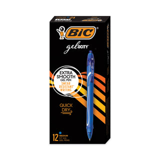 BIC® Gel-ocity Quick Dry Retractable Gel Pen, Medium 0.7mm, Blue Ink/Barrel, Dozen (BICRGLCG11BE)
