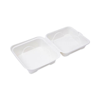 Eco-Products® Renewable and Compostable Sugarcane Clamshells, 6 x 6 x 3, 50/Pack, 10 Packs/Carton (ECPEP-HC6)